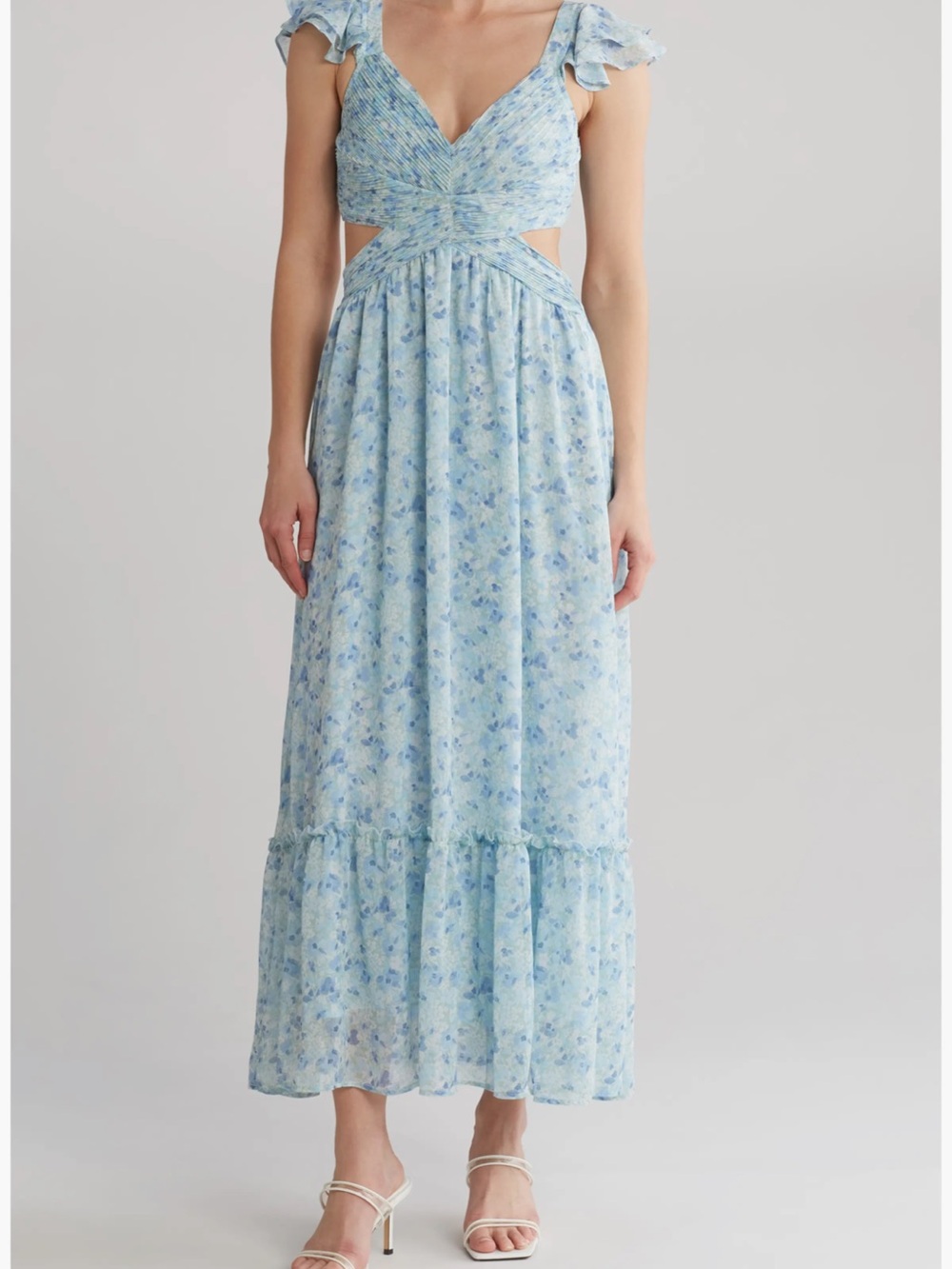 Altar'd State Light Blue Floral Cutout Maxi Dress